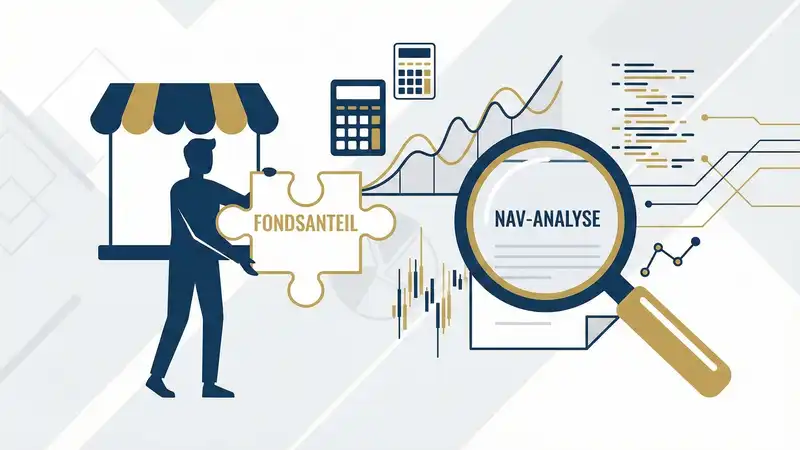 Abstrakte Darstellung eines Marktplatzes für geschlossene Fonds mit NAV-Analyse