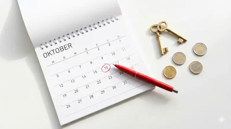 Kalender mit markiertem Datum und Schlüsseln symbolisiert die 10-Jahres-Frist bei Immobilienfonds