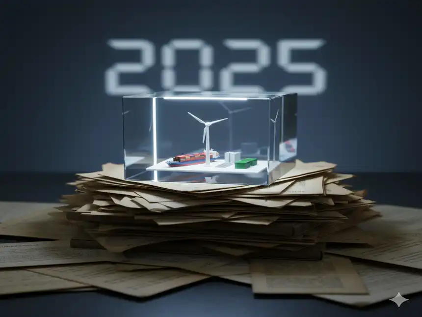Strukturwandel bei Sachwertinvestments 2025: Kontrast zwischen dem modernen, transparenten ELTIF (symbolisiert durch Schifffahrt und Infrastruktur) und den veralteten KG-Fonds (symbolisiert durch Papiere).
