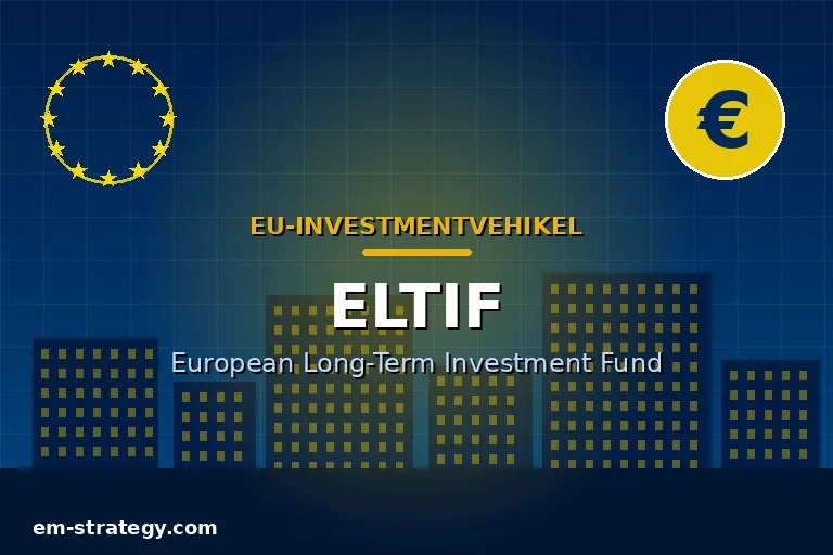 ELTIF – European Long-Term Investment Fund: EU-Sternenkreis und Euro-Symbol über einer Skyline als Sinnbild für europäische Infrastruktur-Investments